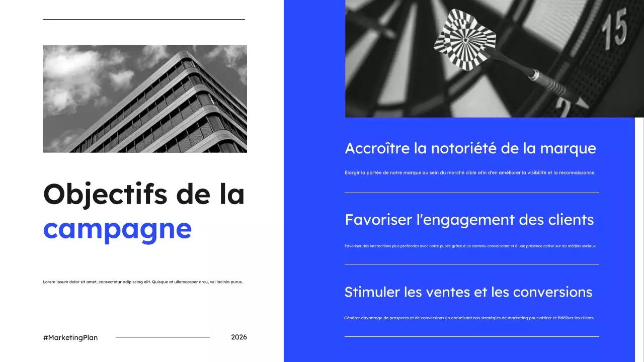 Présentation d'un plan de marketing simple et bleu