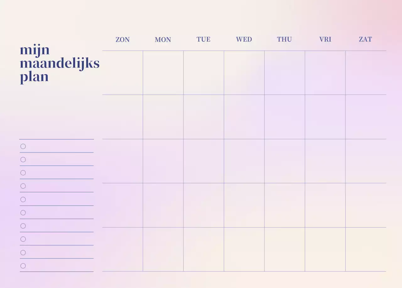 Minimalistische kalender met kleurverloop