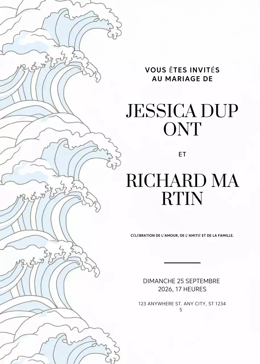 invitation de mariage élégante et bleue
