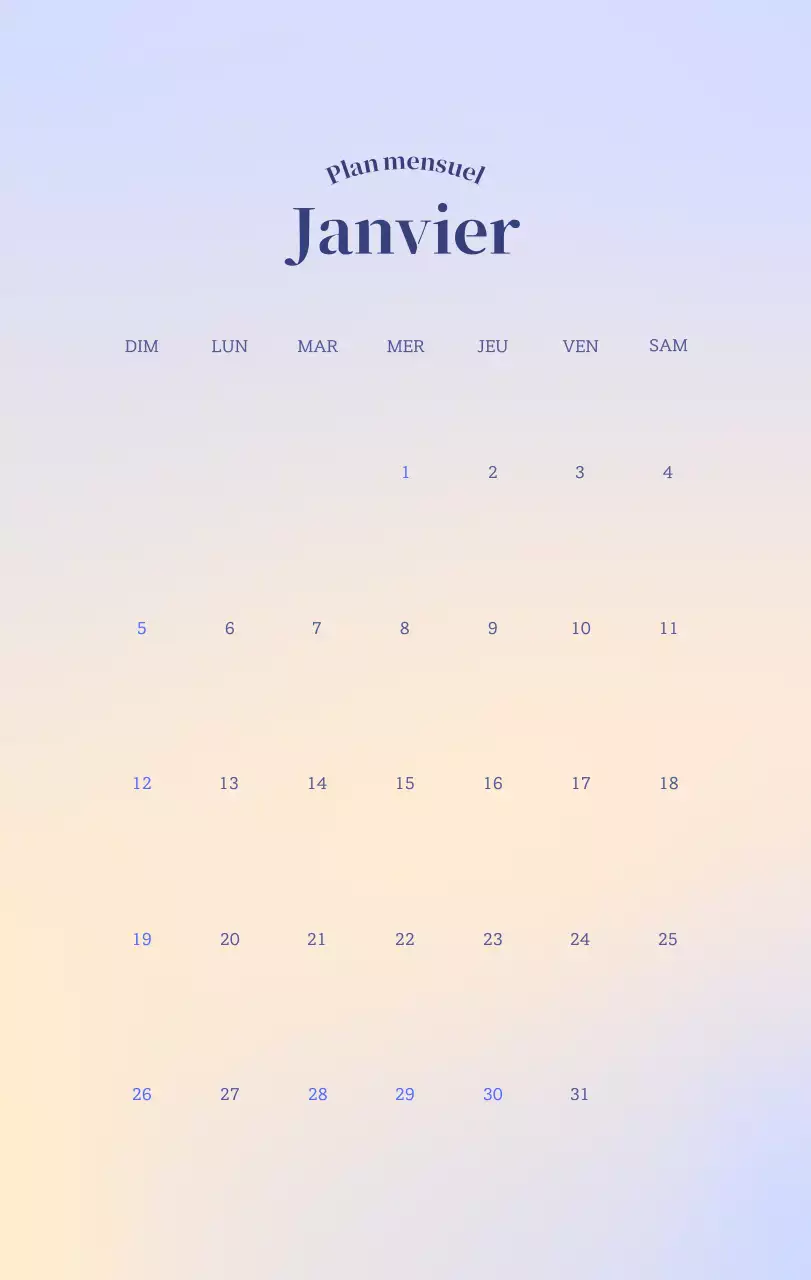 Calendrier minimaliste dégradé