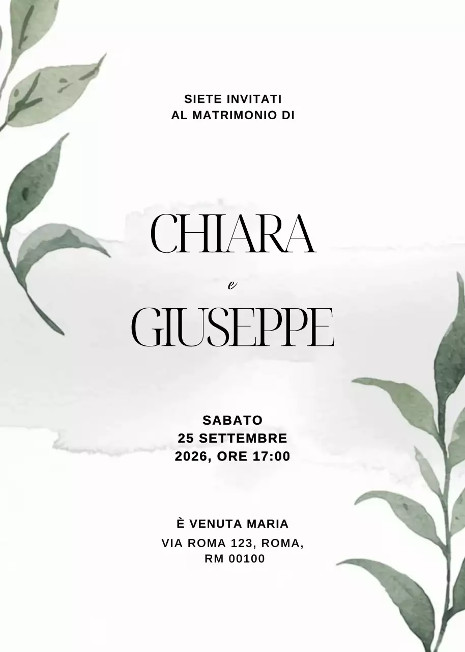 Invito di nozze botanico bianco