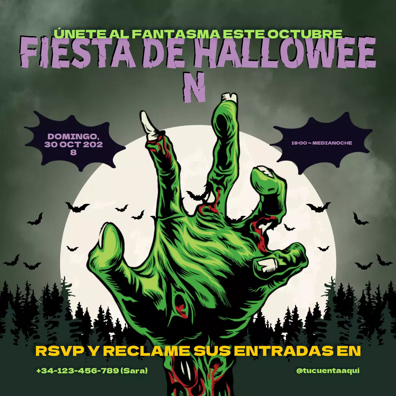 Invitación gótica verde para un evento de Halloween Redes sociales