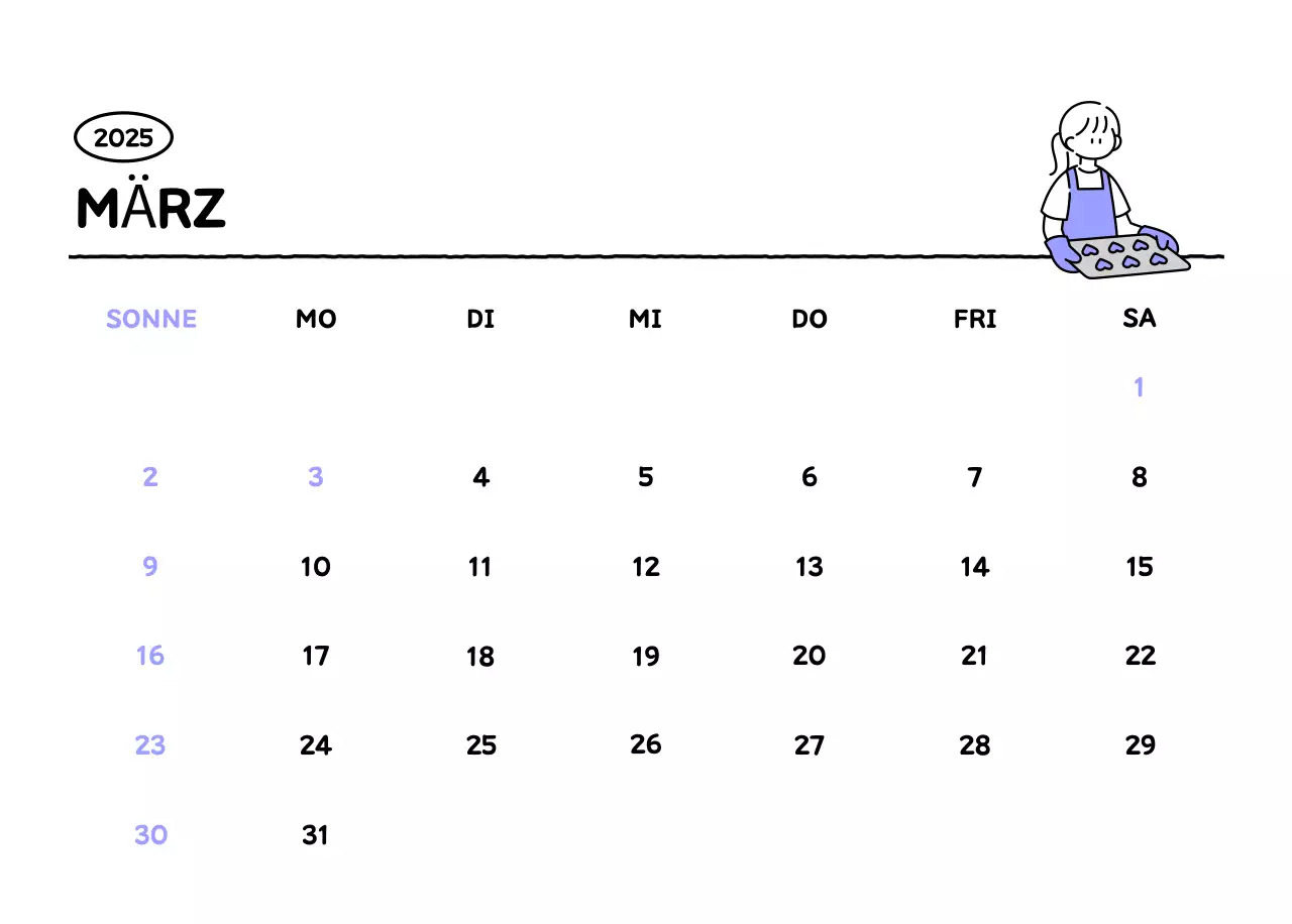 Illustrierter Kalender mit schönem Linienstil