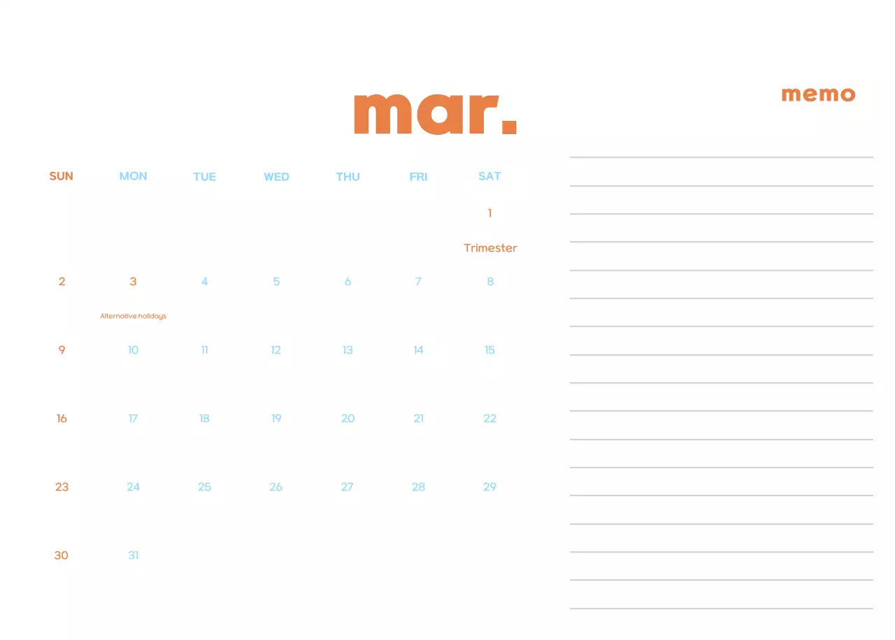 Business calendar with cute illustrations