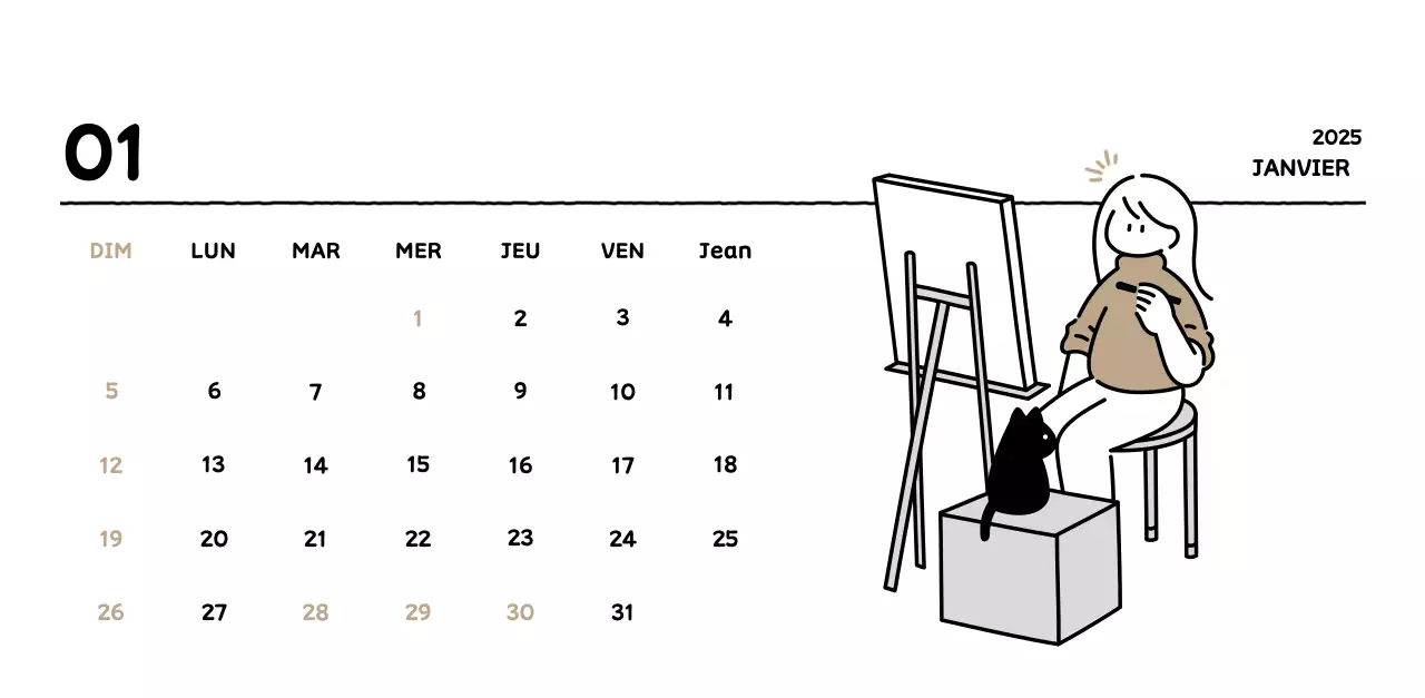 Calendrier illustré avec un joli style de lignes