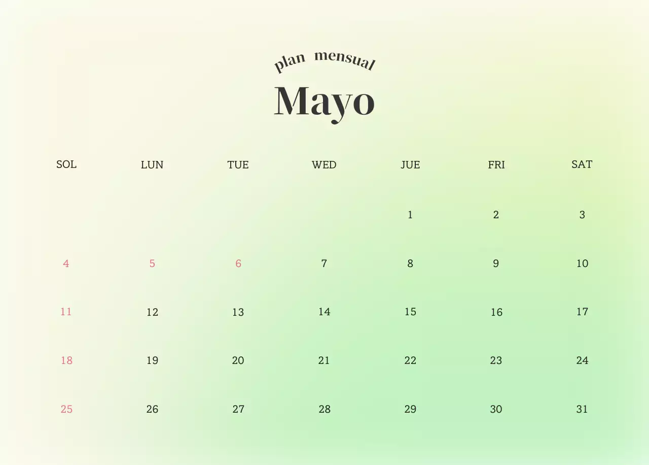 Calendario minimalista degradado