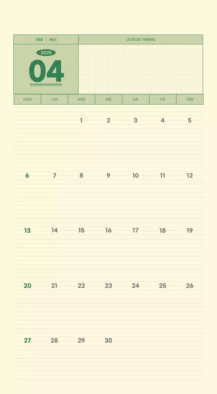 SAT Calendario de pared con concepto de bloc de notas del Día D en verde y amarillo claro