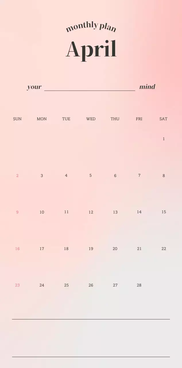 Gradient Minimalist Calendar