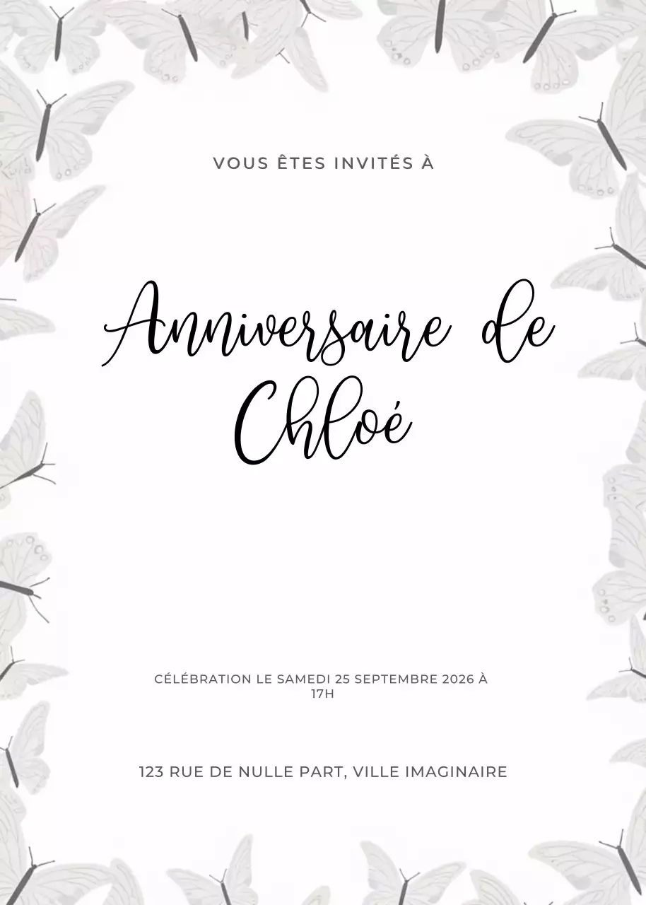 invitation d'anniversaire élégante et blanche