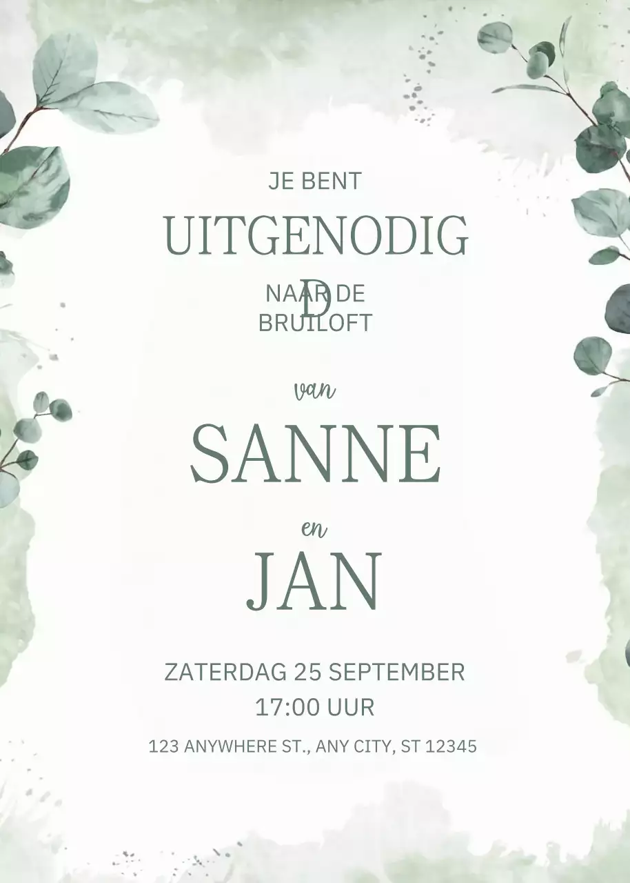 Groene elegante huwelijksuitnodiging