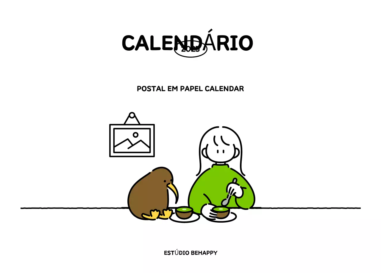 Calendário ilustrado com um estilo de linhas bonito