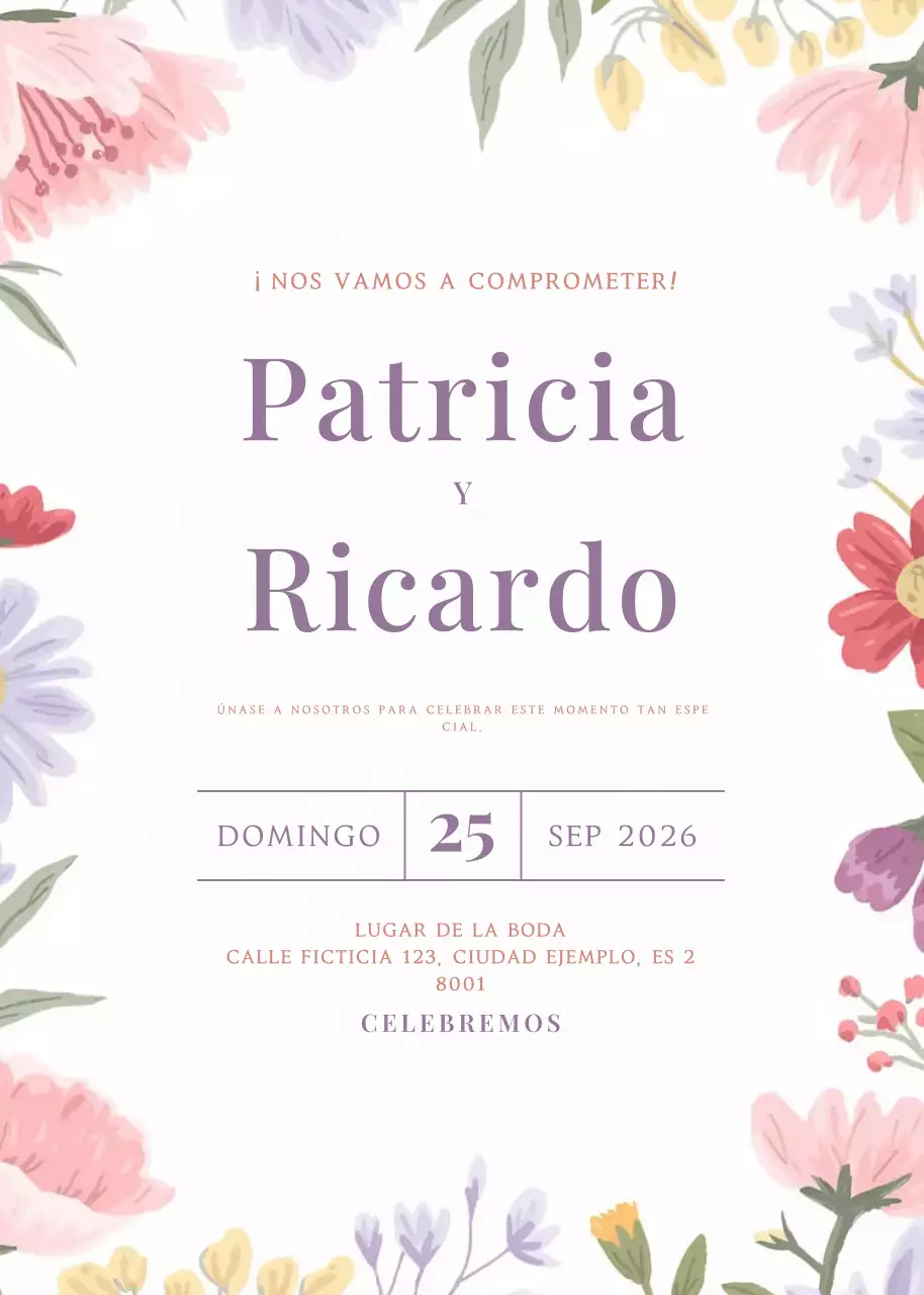 invitación de compromiso floral rosa