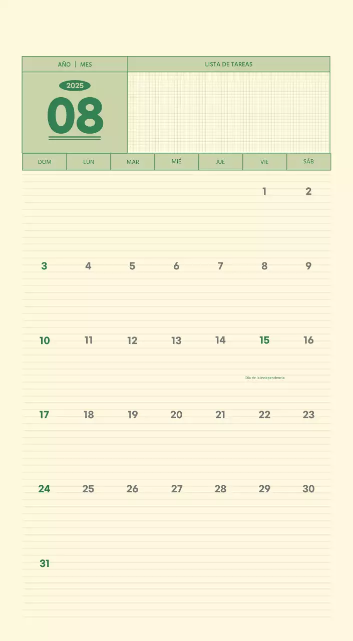 SAT Calendario de pared con concepto de bloc de notas del Día D en verde y amarillo claro