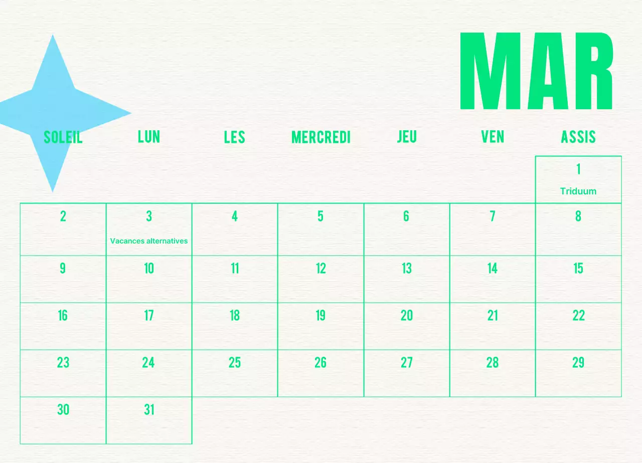 Calendrier vintage bleu