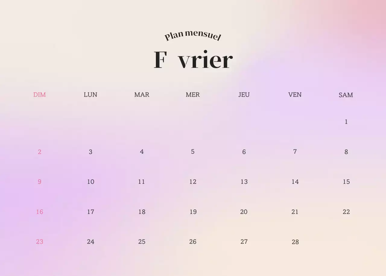 Calendrier minimaliste dégradé