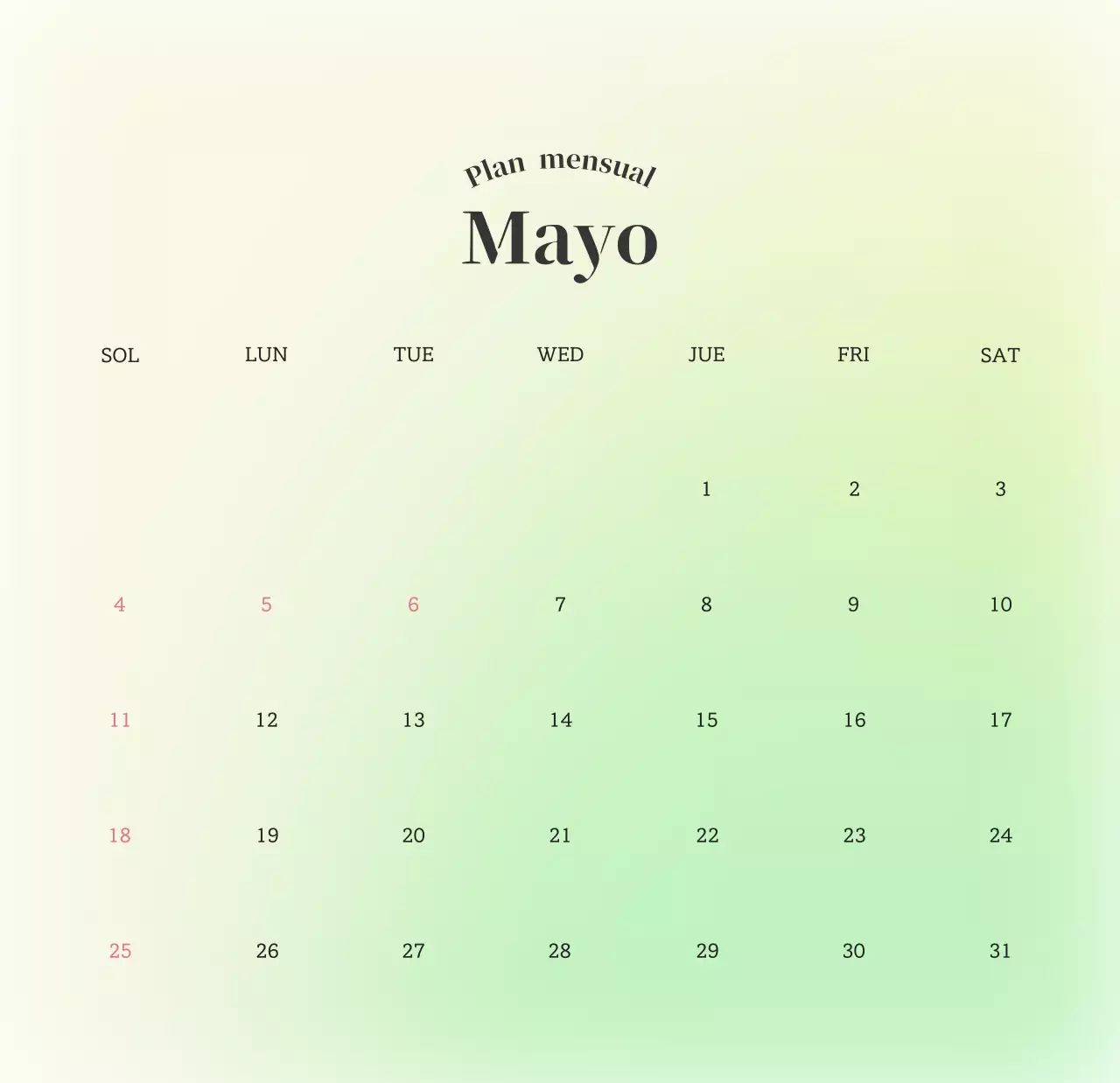 Calendario minimalista degradado
