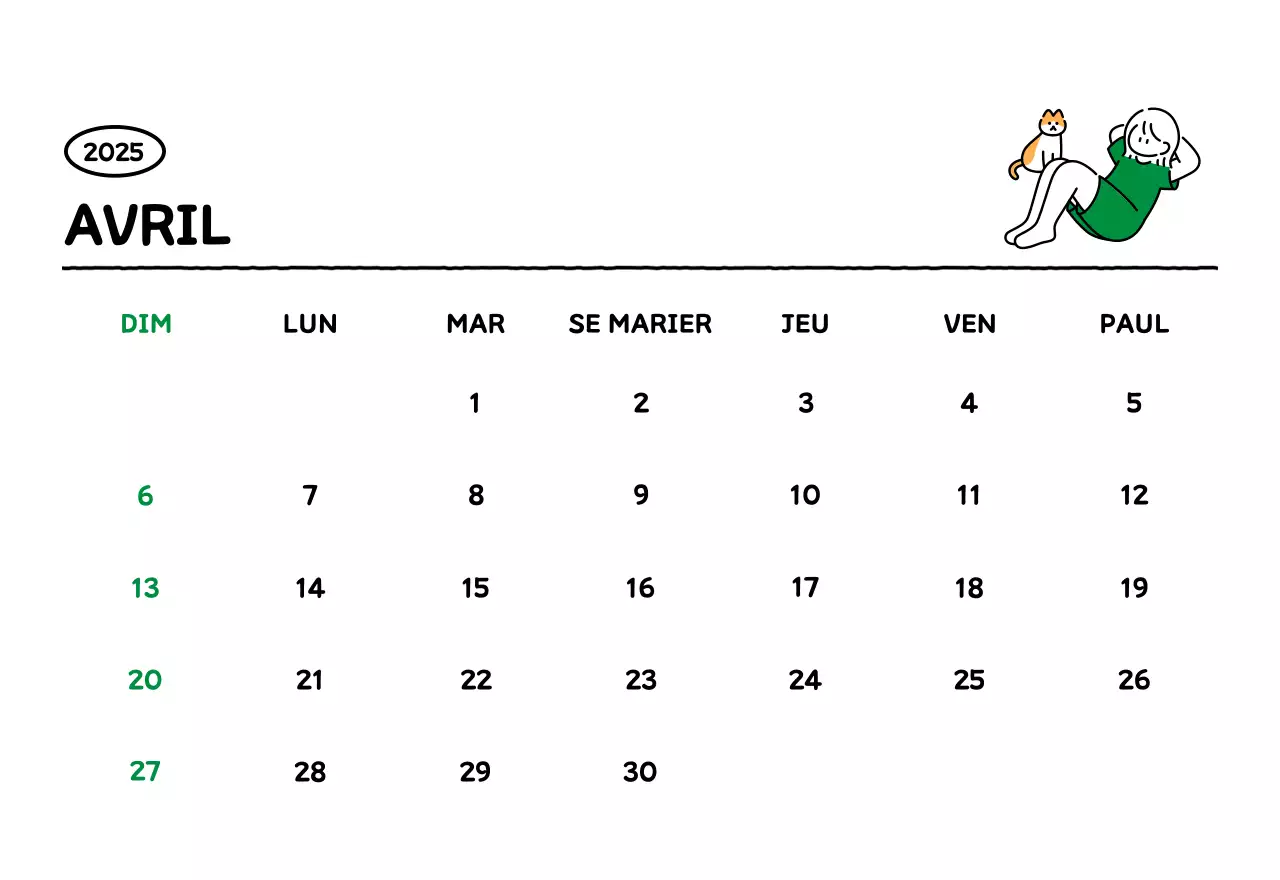 Calendrier illustré avec un joli style de lignes
