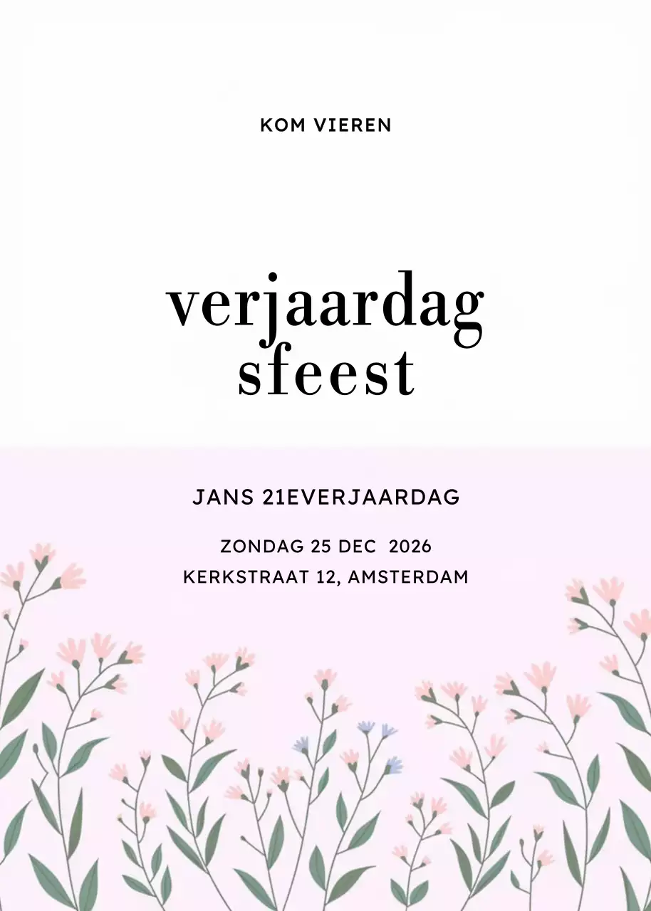 Roze gebloemde verjaardagsuitnodiging