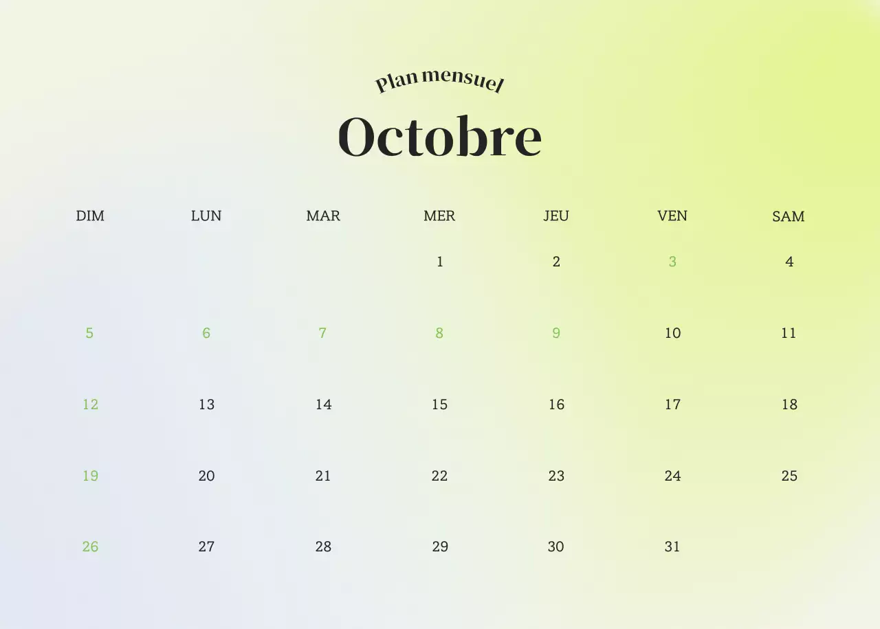 Calendrier minimaliste dégradé