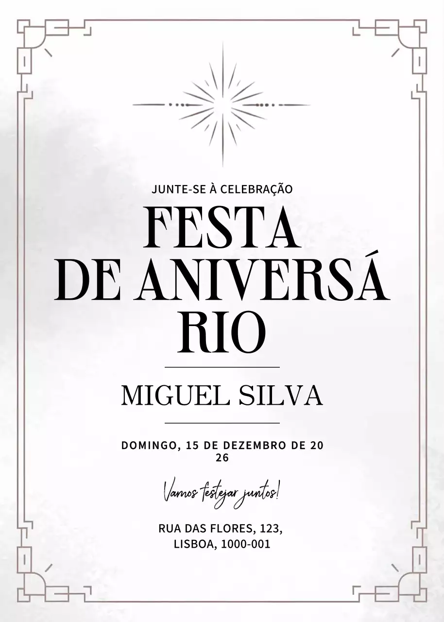 Convite de aniversário minimalista branco