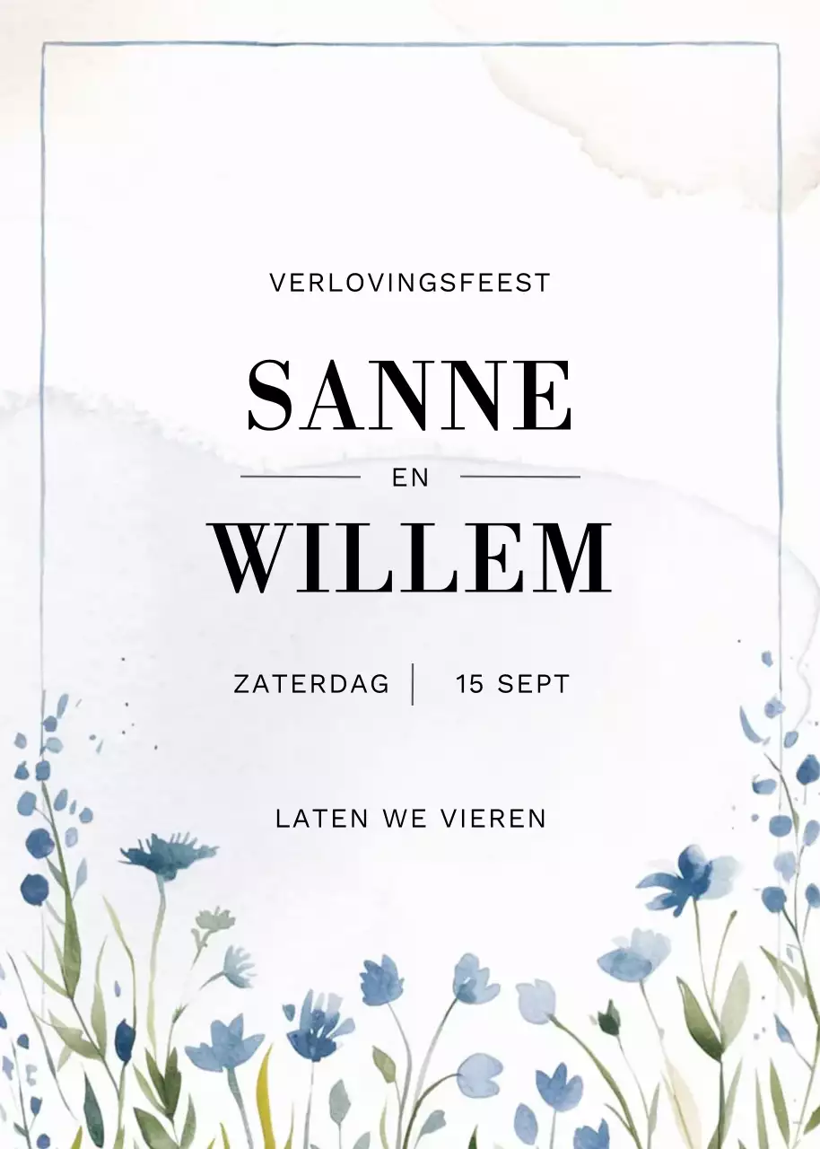 Blauwe elegante verlovingsuitnodiging