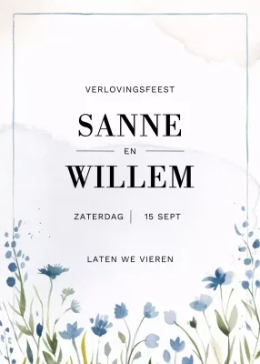 Blauwe elegante verlovingsuitnodiging