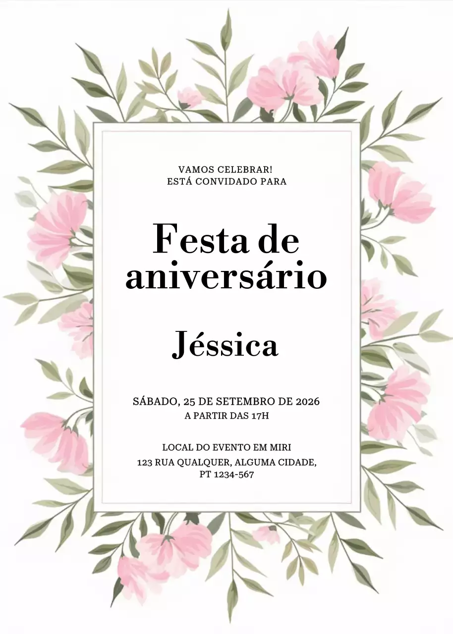 Convite de aniversário floral cor-de-rosa