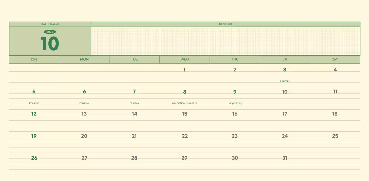SAT D-Day notitieblok concept wandkalender in groen en lichtgeel