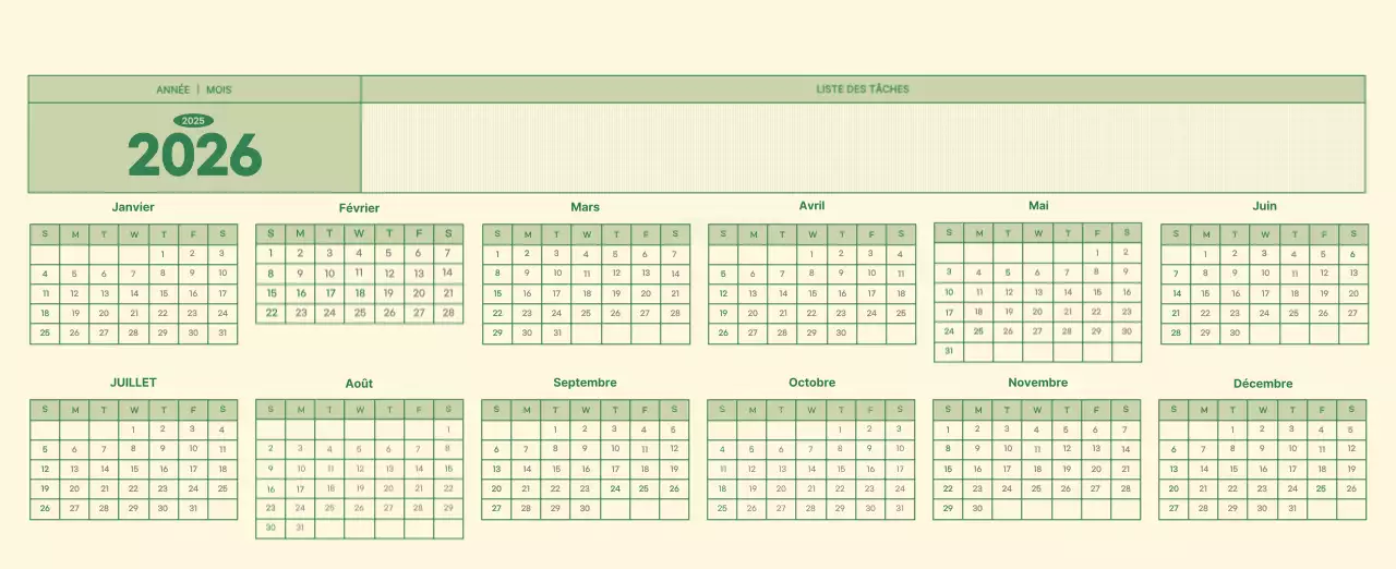Calendrier mural SAT D-Day concept notepad en vert et jaune clair