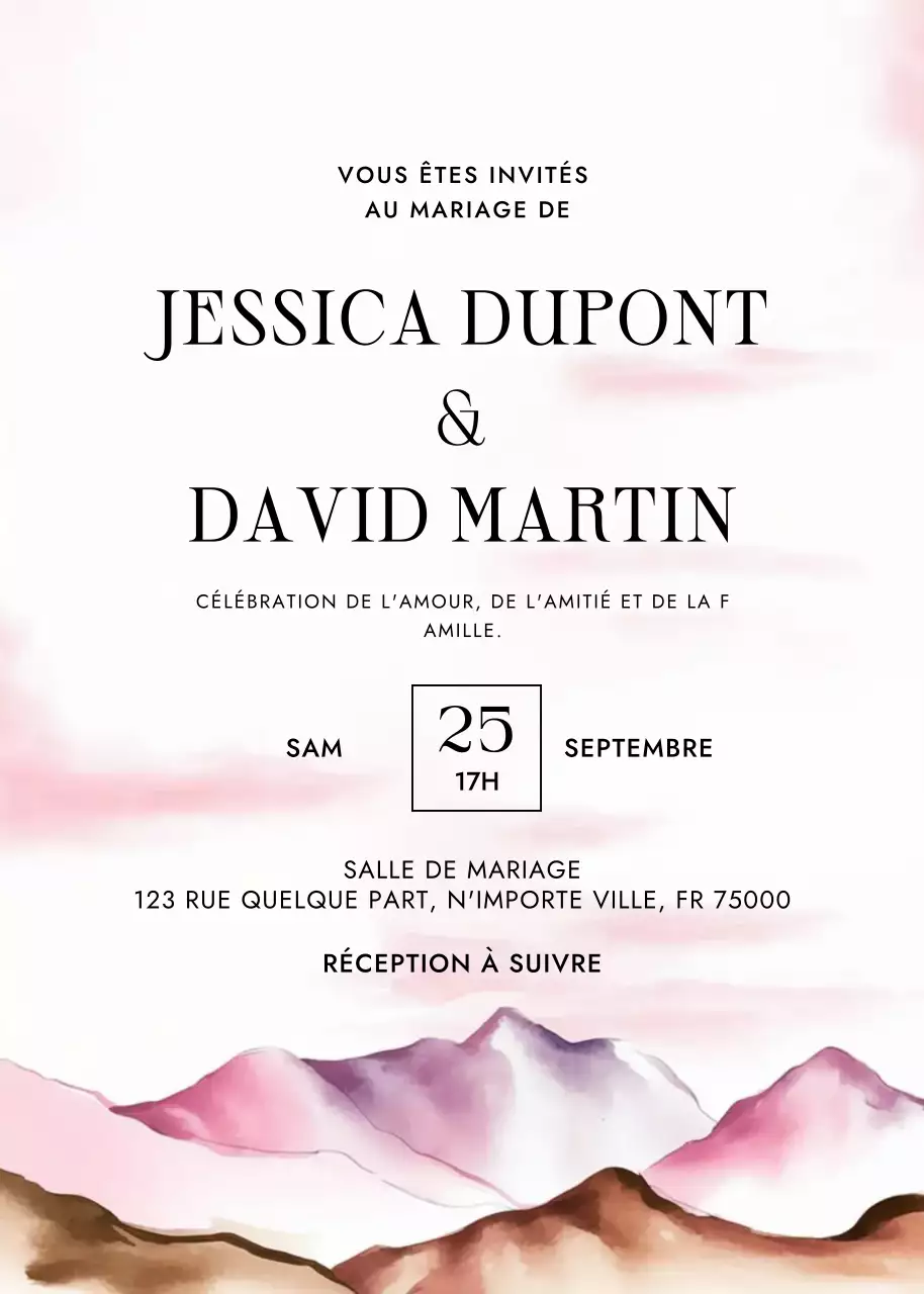 Invitation de mariage élégante en rose