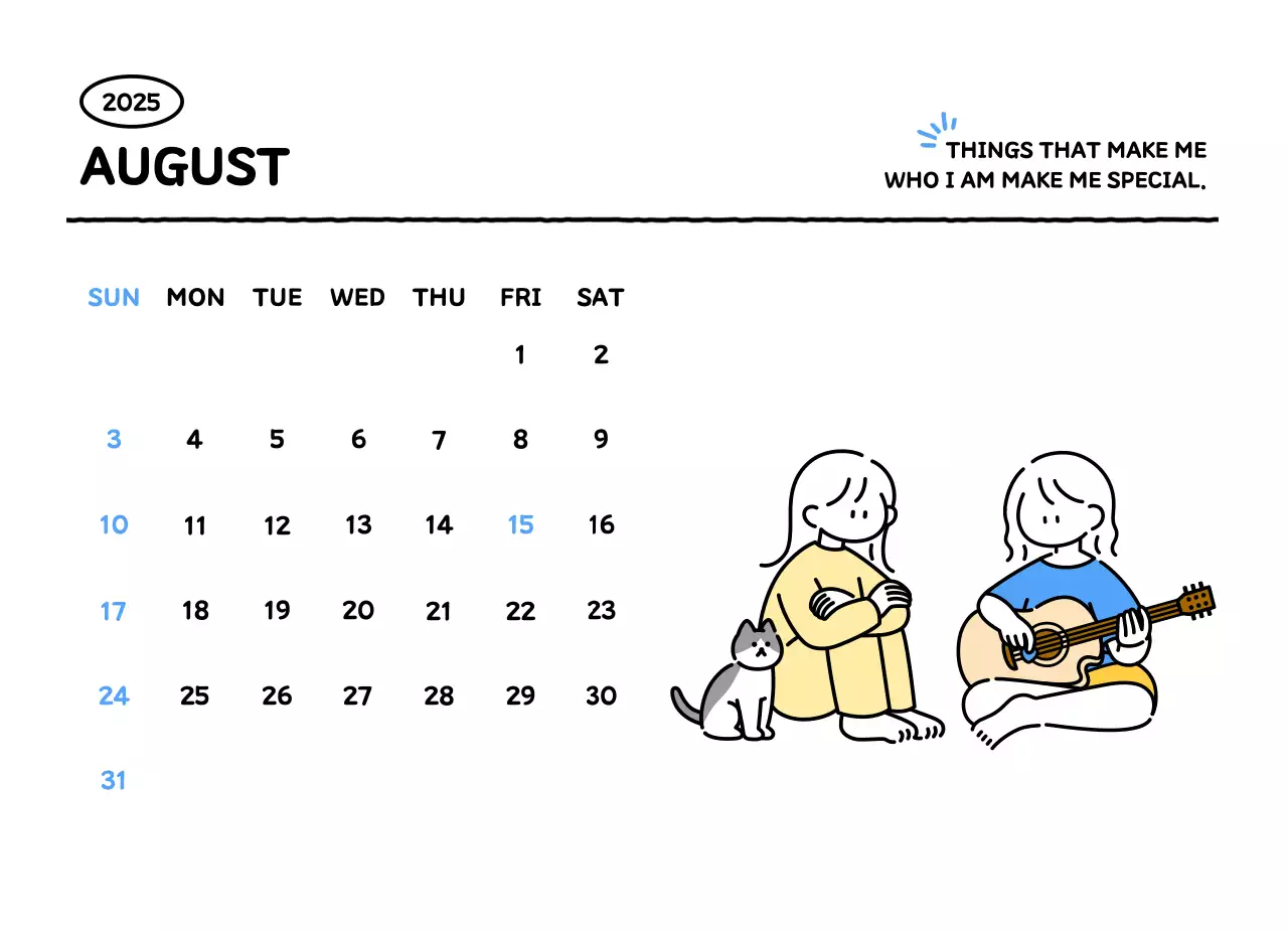 Kalender bergambar dengan gaya garis yang cantik