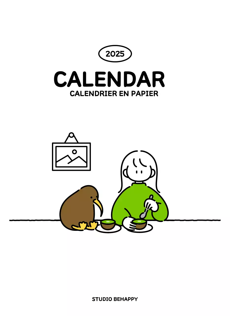 Calendrier illustré avec un joli style de lignes