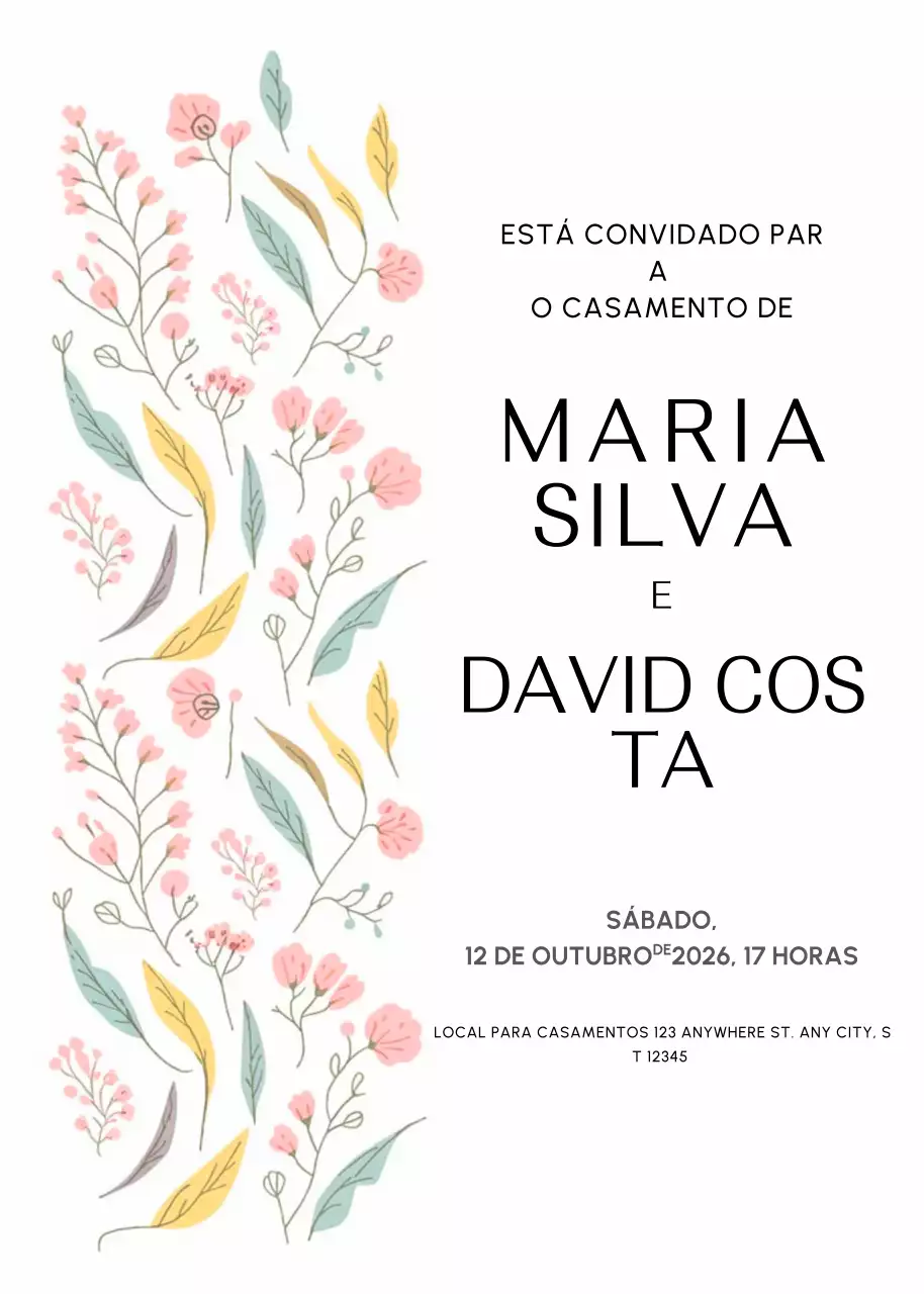 convite de casamento floral branco