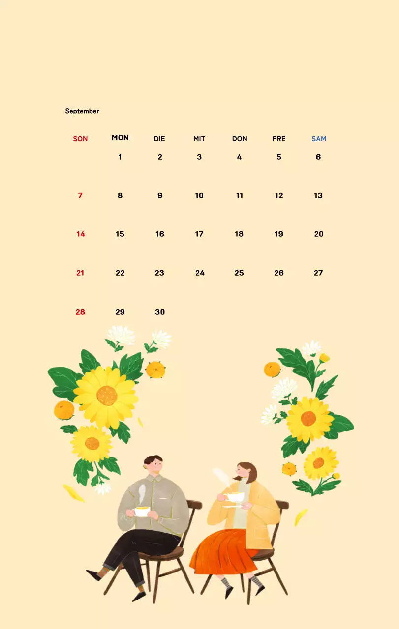 Neujahrskalender mit warmen Illustrationen