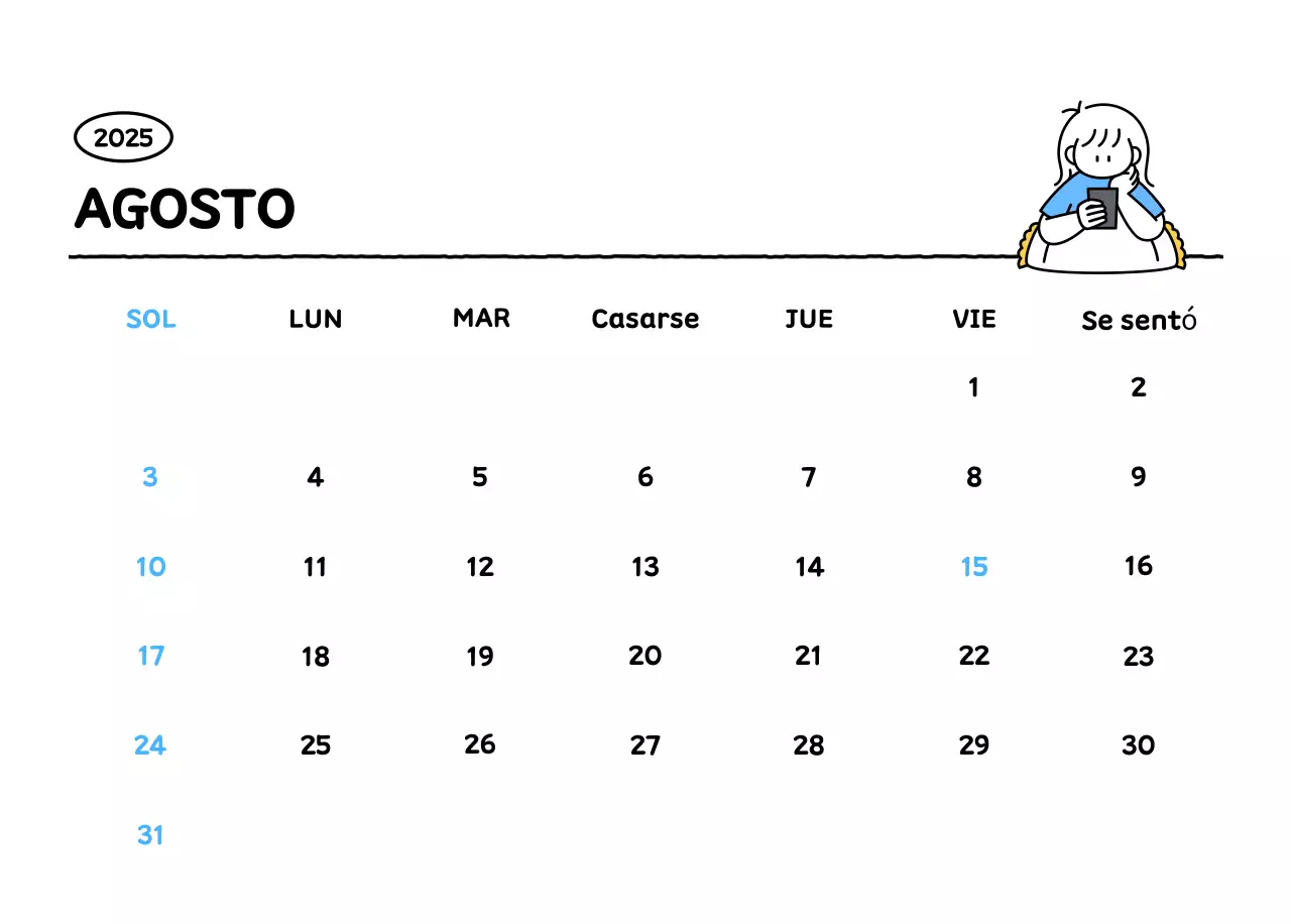 Calendario ilustrado con un bonito estilo de líneas