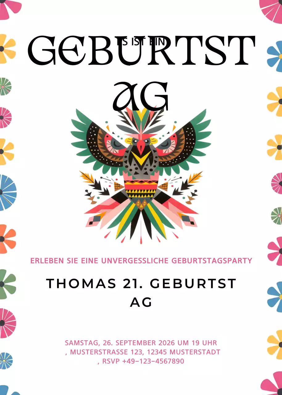 Bunte Vintage-Geburtstagseinladung
