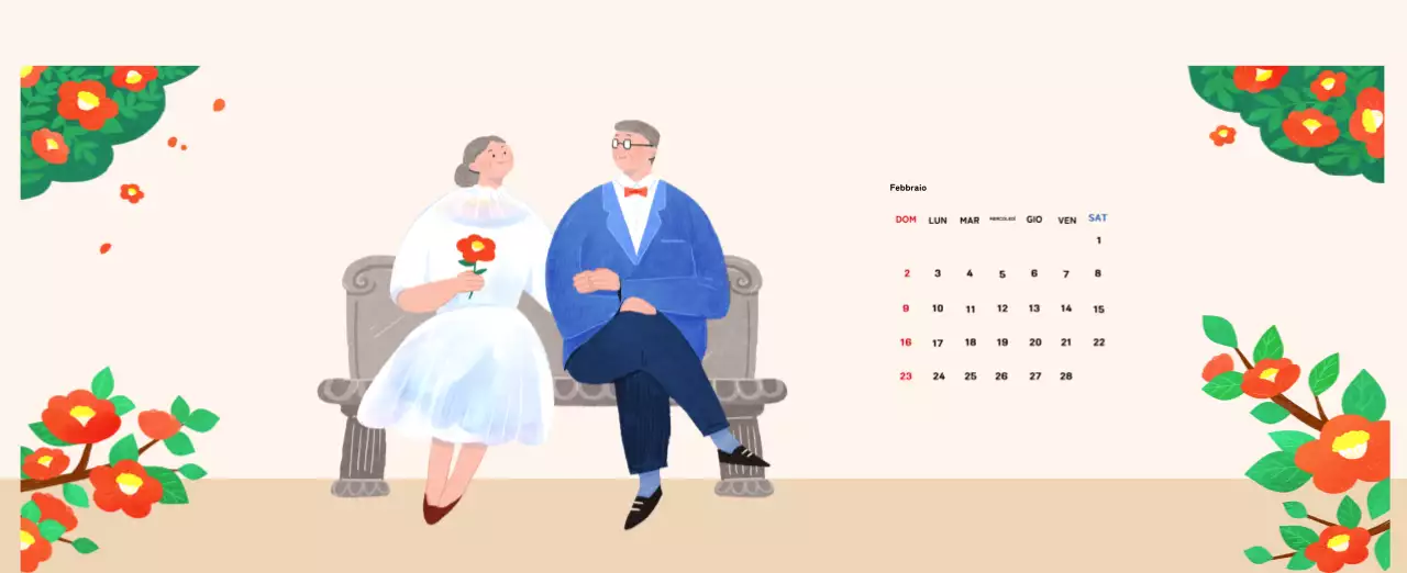 Calendario di Capodanno con una calda illustrazione