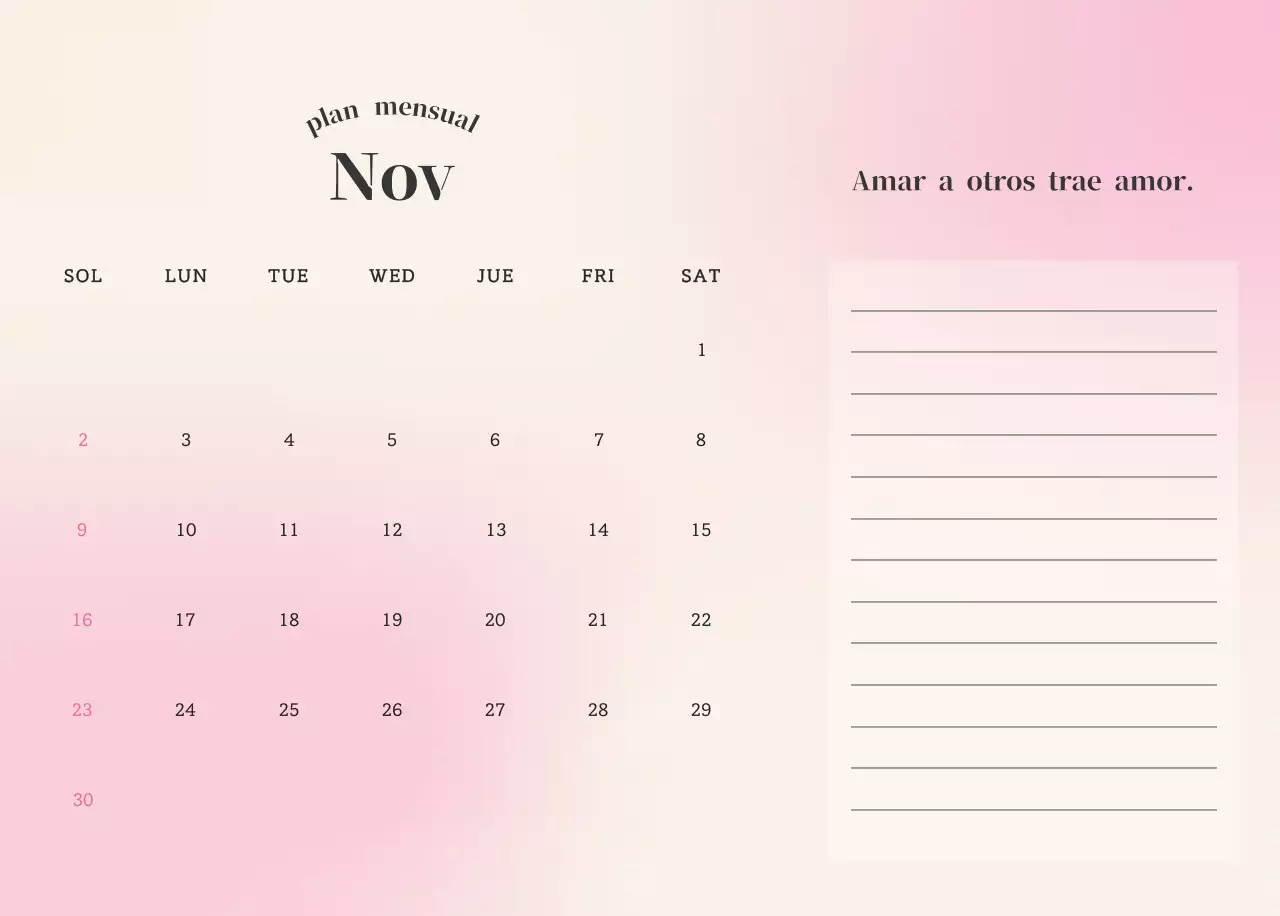 Calendario minimalista degradado