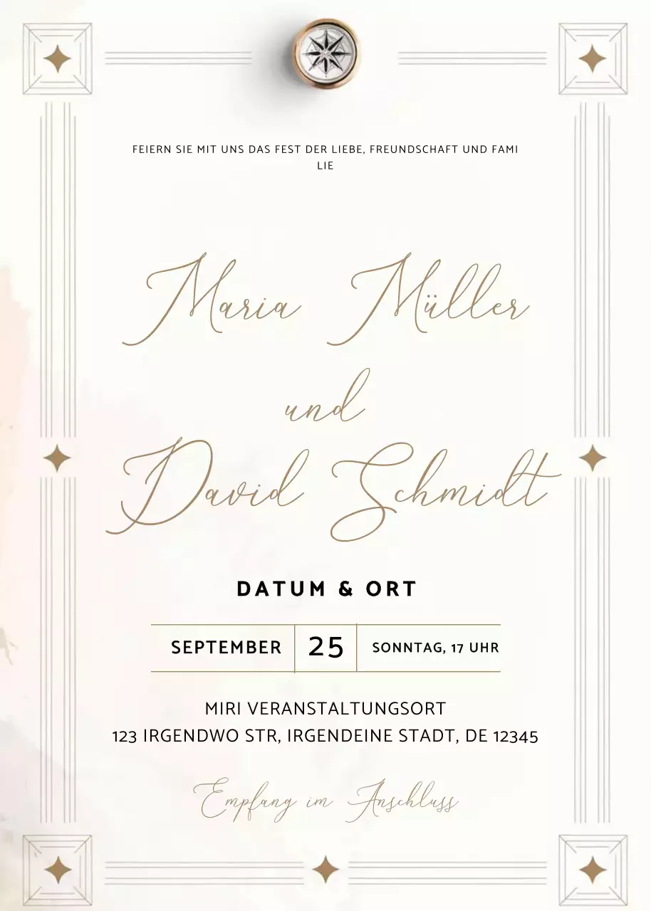 beige elegante Hochzeitseinladung