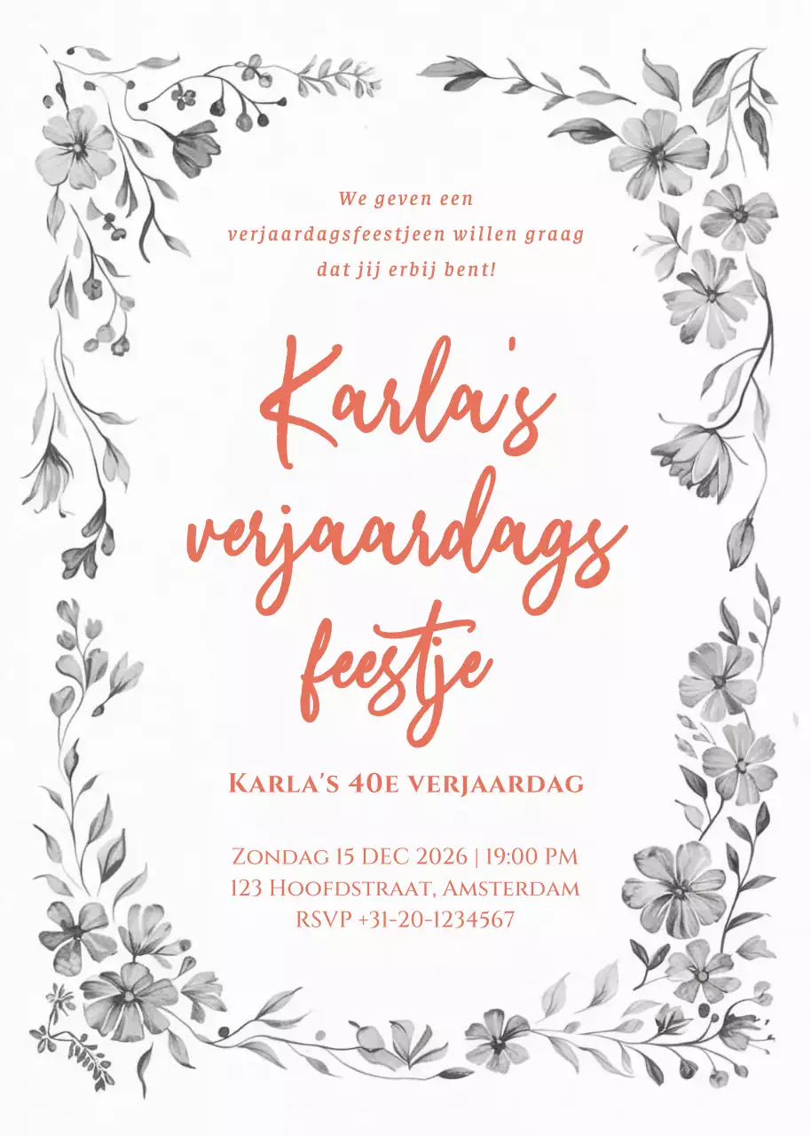 koraal elegante verjaardagsuitnodiging