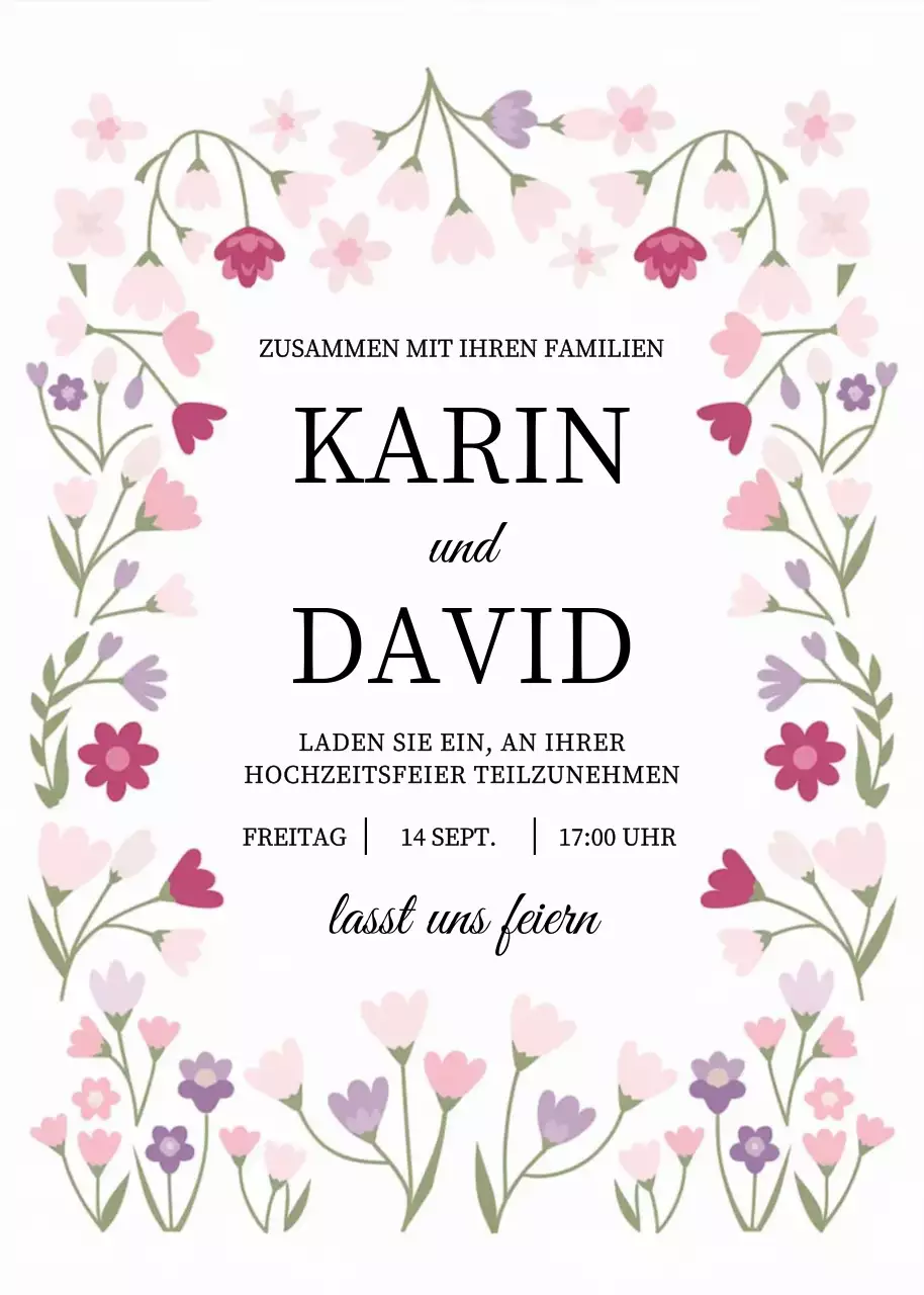 Rosa blumige Hochzeitseinladung