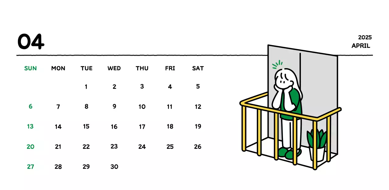 Illustrated calendar with a cute line style