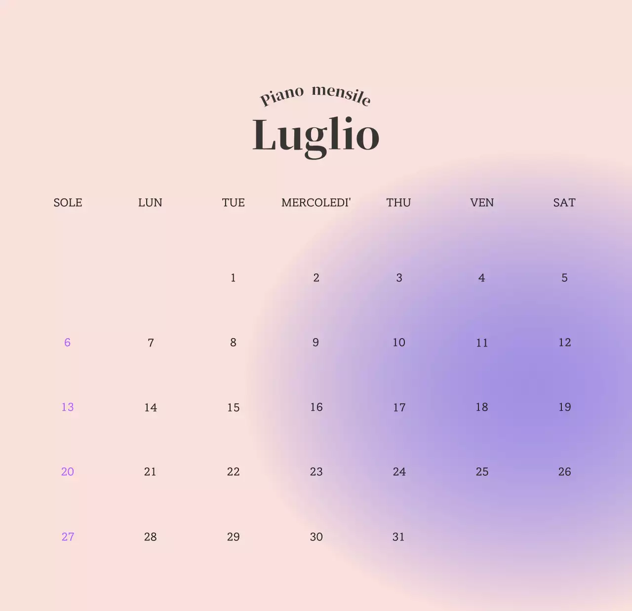 Calendario minimalista a gradi