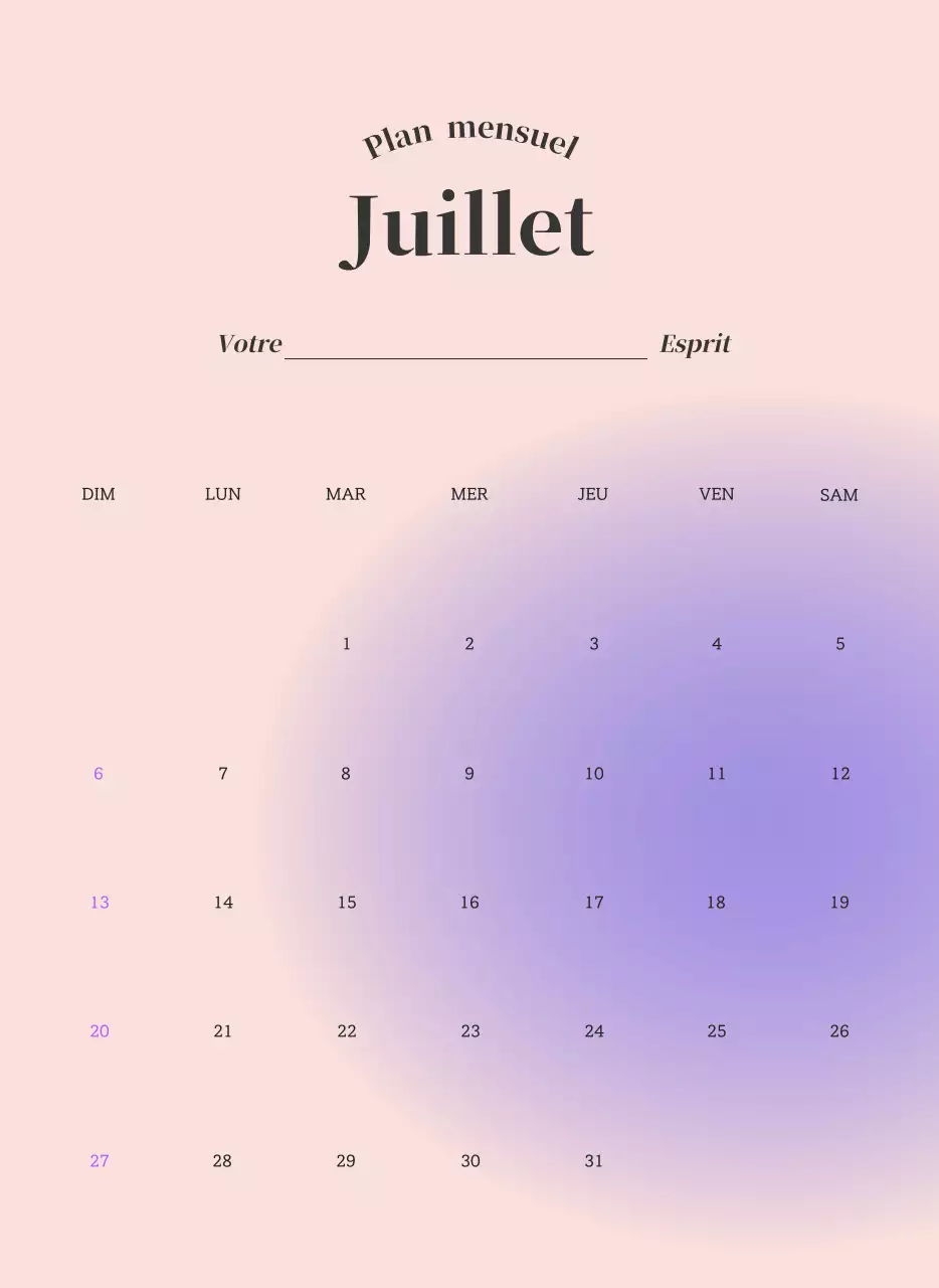 Calendrier minimaliste dégradé