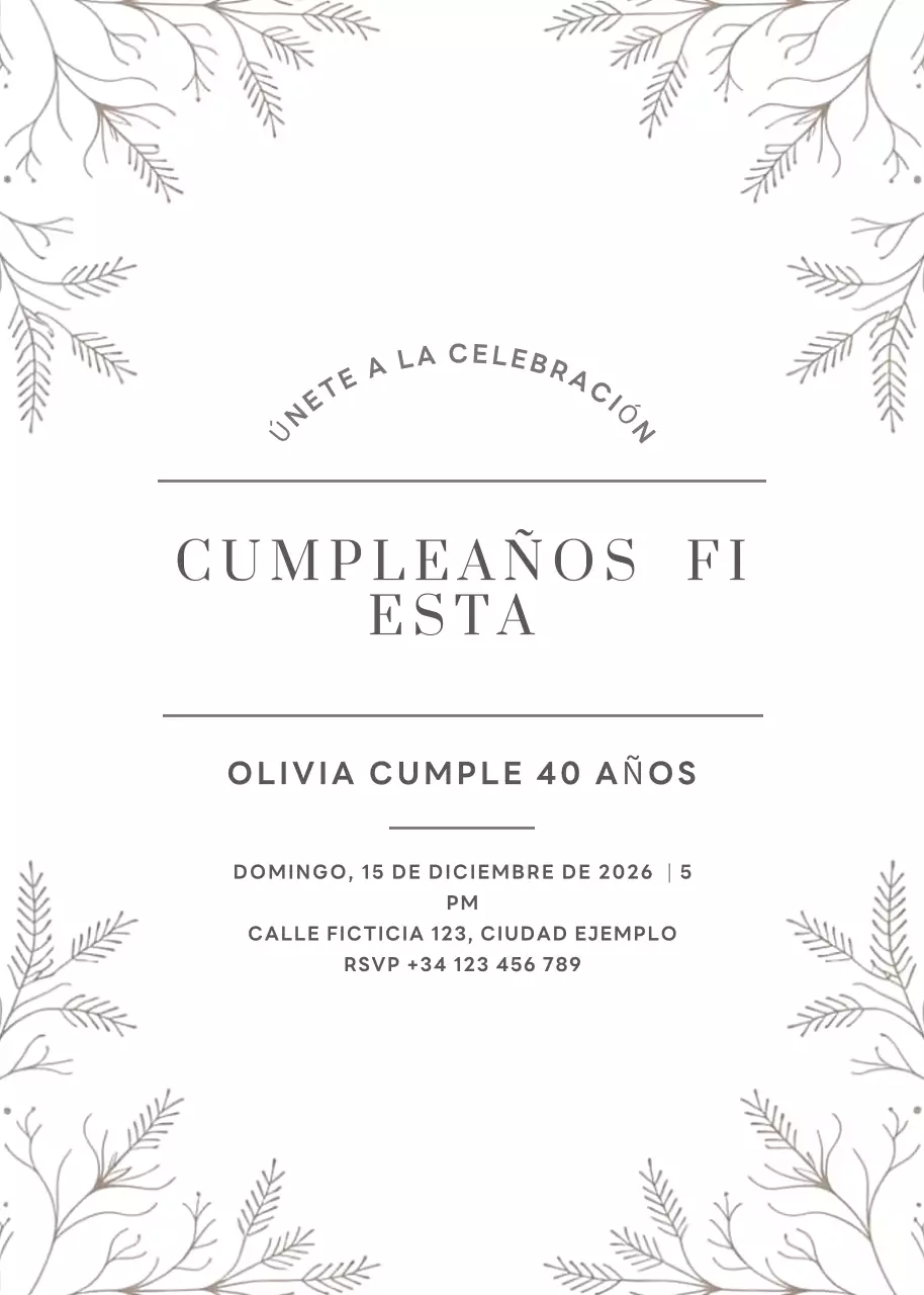 invitación de cumpleaños minimal blanca