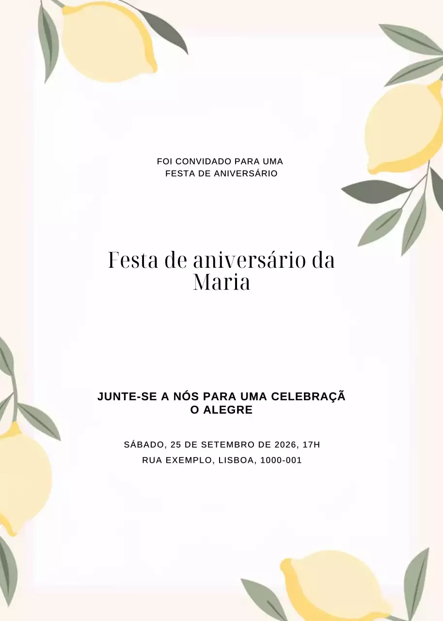 Convite de aniversário elegante amarelo
