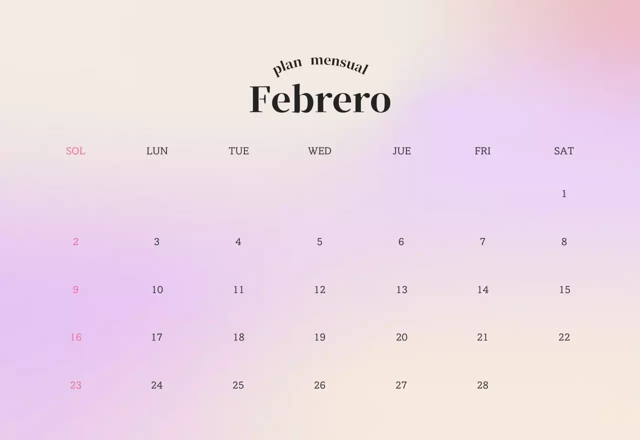 Calendario minimalista degradado