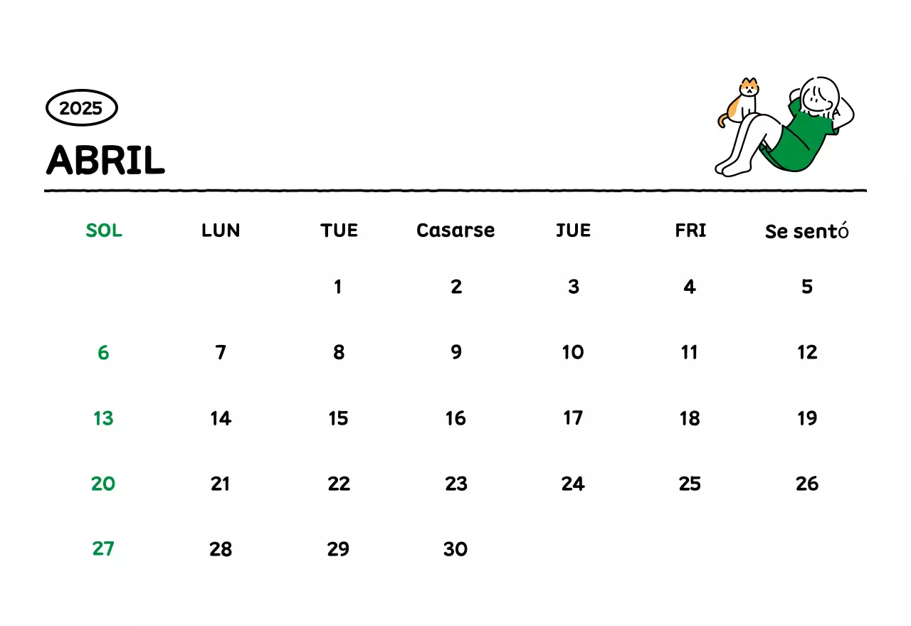 Calendario ilustrado con un bonito estilo de líneas