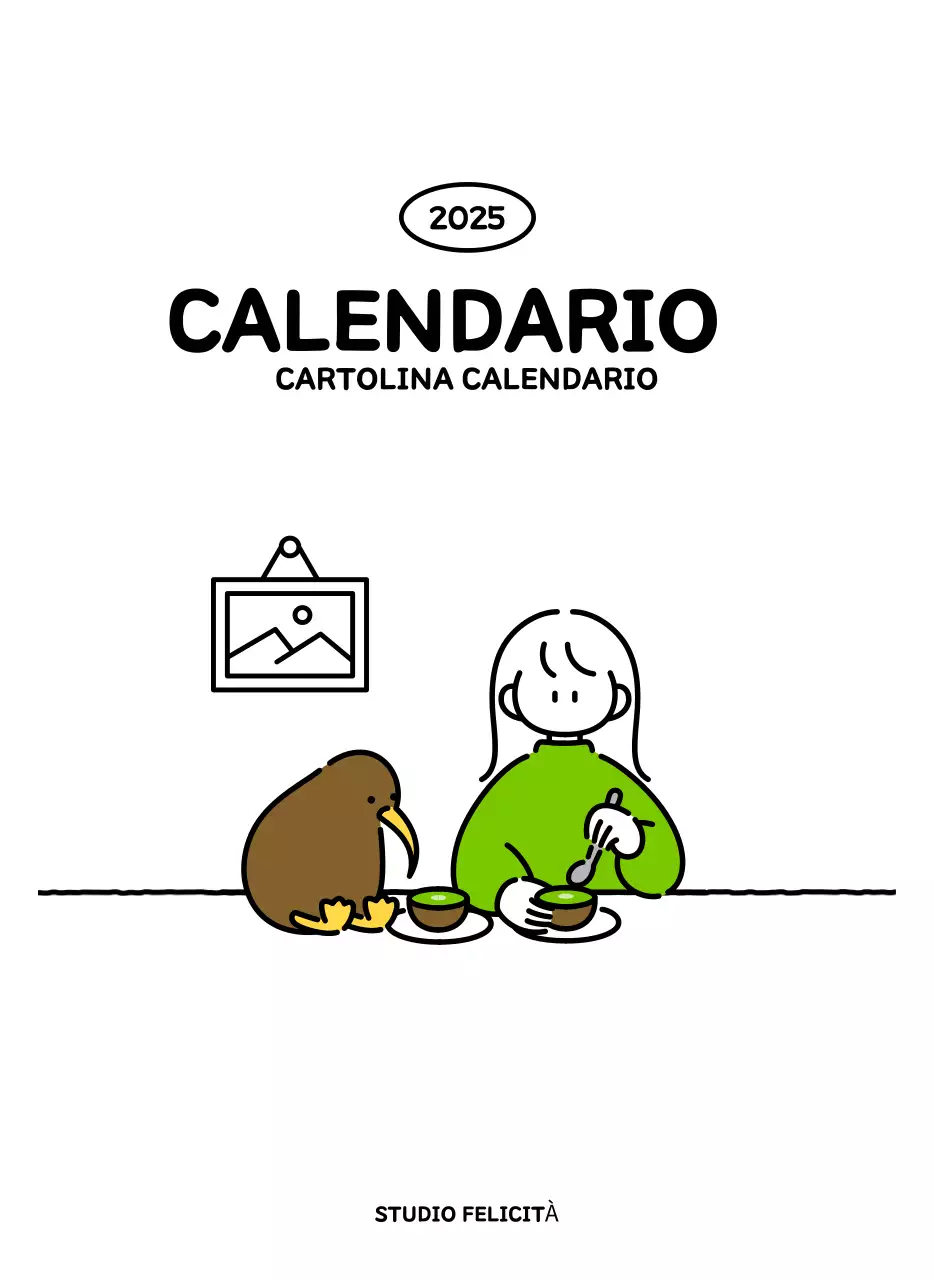 Calendario illustrato con un grazioso stile di linee