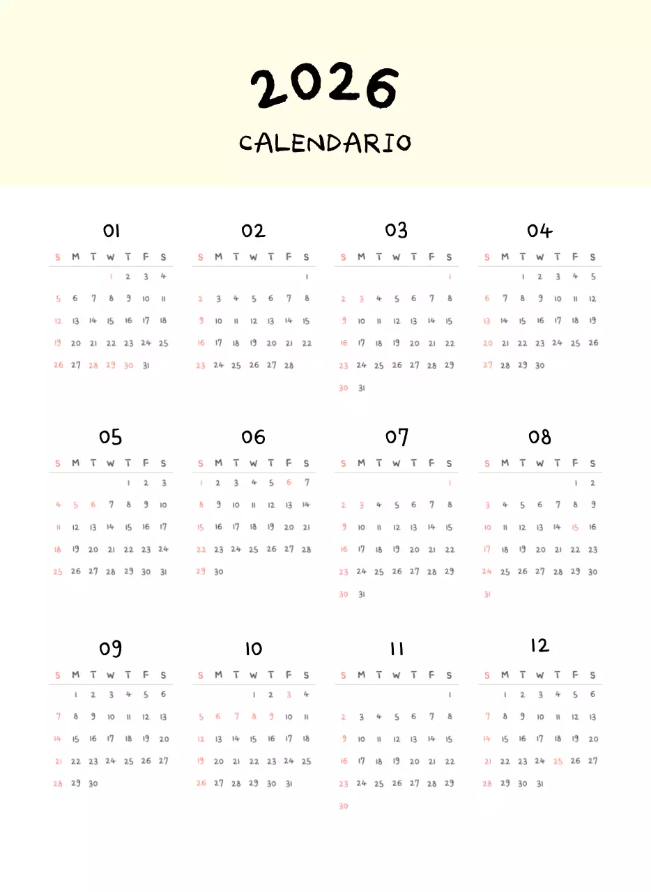 Calendario diario en marfil